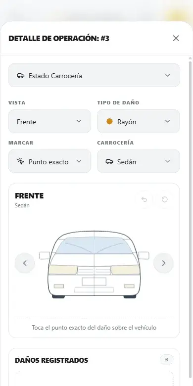Plano del vehículo para marcar daños en la recepción